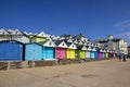 Wooden beach huts on the coastline. Walton on the Naze  Essex  United Kingdom  July Royalty Free Stock Photo