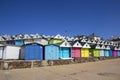 Wooden beach huts on the coastline. Walton on the Naze  Essex  United Kingdom  July Royalty Free Stock Photo