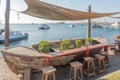 Boat used as restaurant table at watefront in Walvis Bay