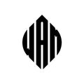 WAM circle letter logo design with circle and ellipse shape. WAM ellipse letters with typographic style. The three initials form a