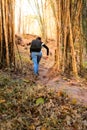 Waman hiker going to the top of the mountain