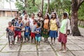 Wamena, Indonesia - January 9, 2010: People of the Dani tribe in an usual dress standing in Dugum Dani Village, Indonesian New