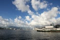 Wan Chai Ferry Pier and Victoria Harbor, Hong Kong Royalty Free Stock Photo