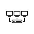 Black line icon for Wan, hub and ethernet