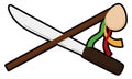 Wand with bladder crossed with machete for Congo dance, Vector illustration