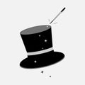 Wand Magic black hat and stars icon. Template vector Royalty Free Stock Photo