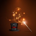 Wand and magical hat Royalty Free Stock Photo