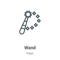 Wand outline vector icon. Thin line black wand icon, flat vector simple element illustration from editable magic concept isolated Royalty Free Stock Photo