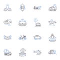 Wander line icons collection. Journey, Roam, Trek, Explore, Wonder, Saunter, Hike vector and linear illustration. Linger Royalty Free Stock Photo