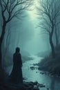 The Wanderer by the Misty River AI-GENERATED Royalty Free Stock Photo
