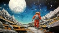 Wandering astronaut, 1970s Prismacolor, cinematic