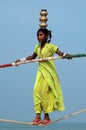 Wandering indian tightrope walker Royalty Free Stock Photo