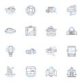 Wandering line icons collection. Roaming, Trekking, Rambling, Meandering, Strolling, Hiking, Traveling vector and linear