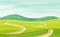 Wandering Road Going into the Distance Through Green Grassy Valley Vector Illustration