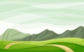 Wandering Road Going into the Distance Through Green Grassy Valley Vector Illustration