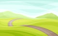 Wandering Road Going into the Distance Through Green Grassy Valley Vector Illustration