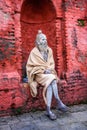 Wandering Shaiva sadhu (holy man) in ancient Pashupatinath Temp Royalty Free Stock Photo