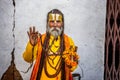 Wandering Shaiva sadhu (holy man) shows his long beard Royalty Free Stock Photo