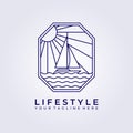 Wanderlust adventure sail ship boat logo vector icon line art simple illustration design frame logo badge emblem Royalty Free Stock Photo