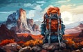 Wanderlust Adventures Backpack Amidst Scenic Landscape, AI