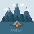 wanderlust camping adventure in the wilderness tent in snowy mountain