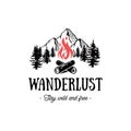 Wanderlust emblem rectangle with red fire Vector illustration