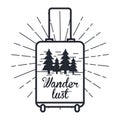 wanderlust hand drawn mountain adventure label nature