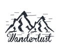 wanderlust hand drawn mountain adventure label nature