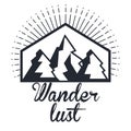 wanderlust hand drawn mountain adventure label nature