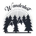 wanderlust hand drawn mountain adventure label nature