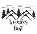 wanderlust hand drawn mountain adventure label nature