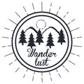 wanderlust hand drawn mountain adventure label nature
