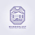 Wanderlust sail boat adventure logo vector icon line art simple illustration design frame logo badge emblem natural outdoor Royalty Free Stock Photo