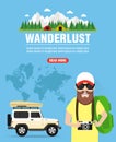Wanderlust. Time to travel concept design flat with traveler Royalty Free Stock Photo