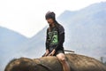 Wang Dong, Thailand, March 6, 2016: Mahout riding on his elephant in sanctuary of elephants, Elephants World