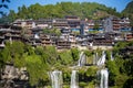 The Wangcun Waterfall at Furong Ancient Town. Amazing beautiful landscape scene of Furong Ancient Town