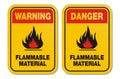 Waning and danger flammable material yellow signs