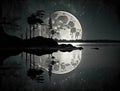 A waning gibbous moon its light drowned out by the twinkling stars of the night sky. Zodiac Astrology concept. AI Royalty Free Stock Photo