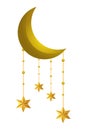 Waning moon with hanging stars Royalty Free Stock Photo