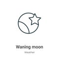 Waning moon outline vector icon. Thin line black waning moon icon, flat vector simple element illustration from editable weather Royalty Free Stock Photo