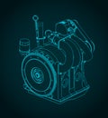 Wankel rotary engine isometric blueprint illustration Royalty Free Stock Photo