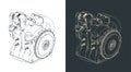 Wankel rotary engine isometric blueprints illustrations Royalty Free Stock Photo