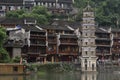 Wanming Pagoda is a seven-storied tower at the northern bank of Tuo Jiang River in Fengshuan Ancient City in Tibet, China