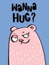 Wanna Hug? Lovely Simple Nursery Art with Pink Teddy Bear.