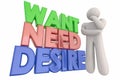 Want Need Desire Thinking Person Words 3d Illustration