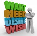 Want Need Desire Wish Thinker 3d Words Royalty Free Stock Photo