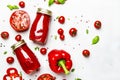 Want some juice? Extremely bright, red, fresh summer spicy tomato juice with pepper, salt and spices, on white background, glass Royalty Free Stock Photo