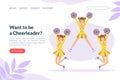 Want to Be a Cheerleader Landing Page Template, Cheerleading Team Dancing Together with Pom Poms Vector Illustration Royalty Free Stock Photo