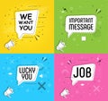 We want you in bubble vector on bright yellow background. Important message comic speech bubble