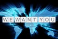 We want you keyboard button with world background Royalty Free Stock Photo
